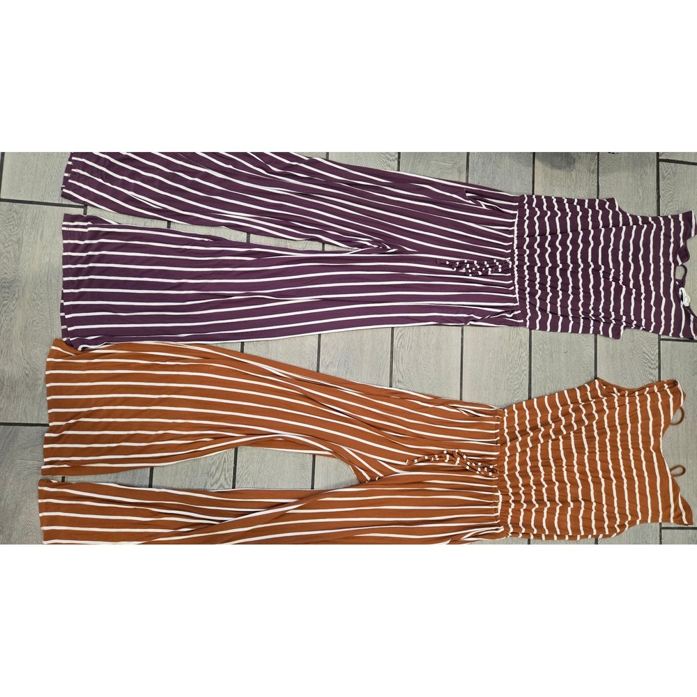 Zenana Striped Wide Leg Jumpsuit Bundle Set of 2 Purple Rust Orange XL - Picture 8 of 13